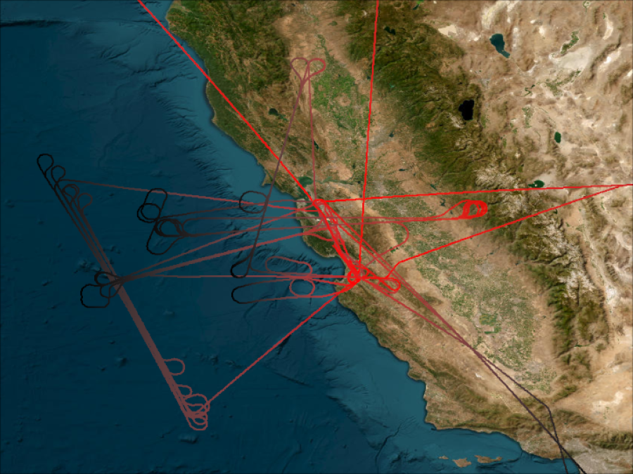 SPADE Flightpaths above California