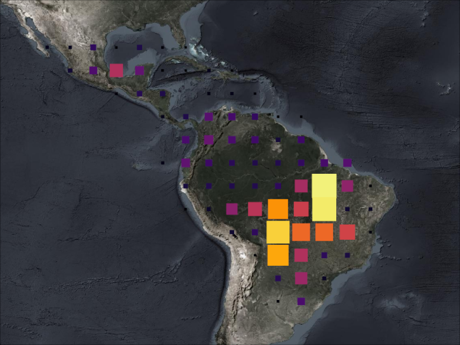 1980 Total Biomass Burned in South America from the BIO_BURN Dataset
