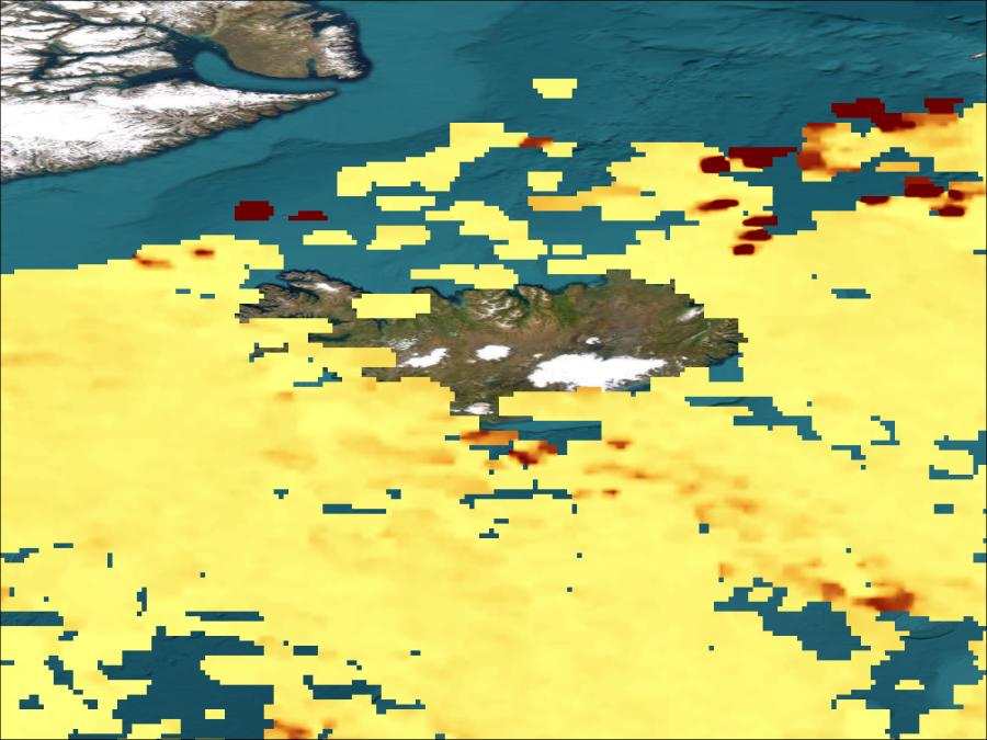 Satellite imagery of Aerosol Optical Depth over Iceland, the study area of Polar Winds II