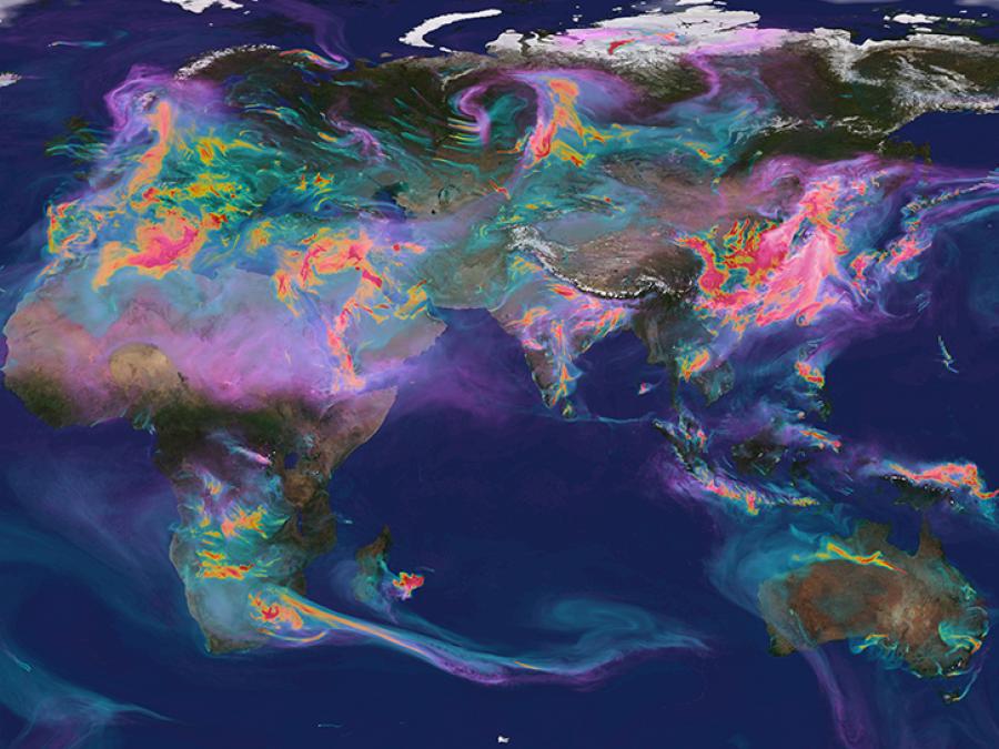 aerosol sulfates data visualization over the eastern hemisphere
