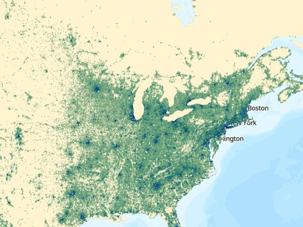 image of population data in the eastern United States