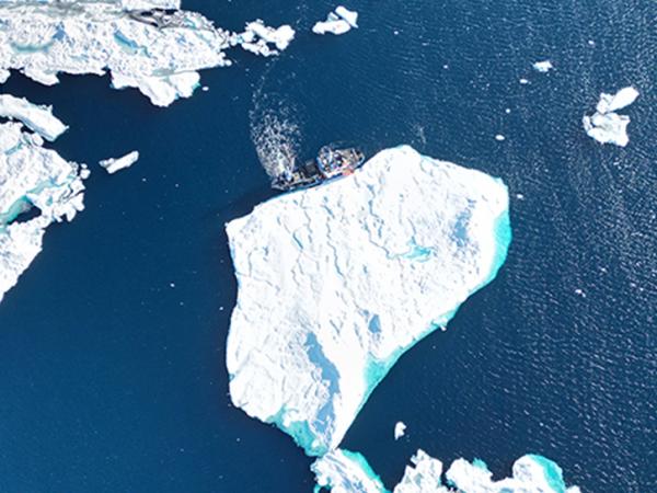 aerial view of a ship on the SASSIE mission