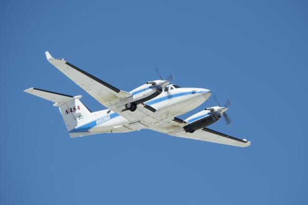 The NASA Beechcraft B200 King Air aircraft in flight