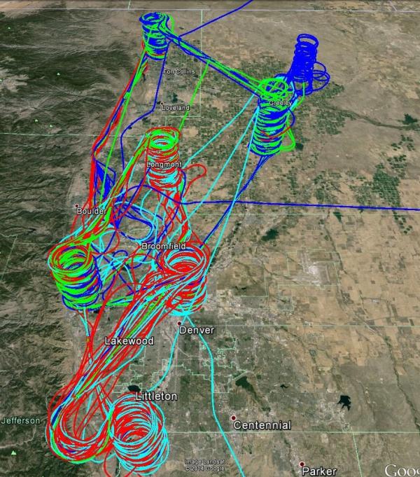 Flight tracks taken from the NASA P-3B aircraft for the DISCOVER-AQ mission