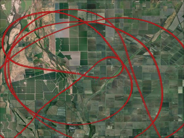 Flight paths from AJAX showing wind direction along the flight track