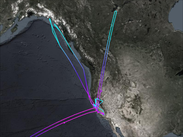 ASHOE Flightpaths above North America
