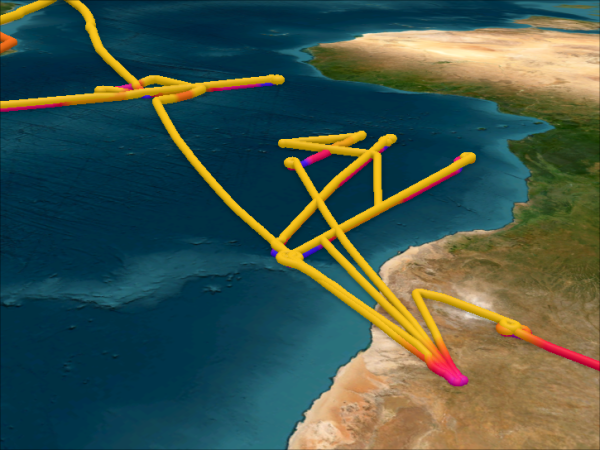 TRACE-A Flightpaths above Africa