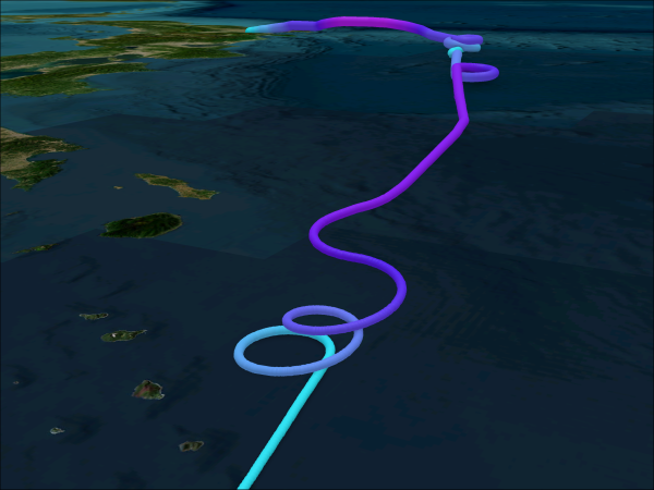 TRACE-P 3D Flightpath off of the Coast of Japan