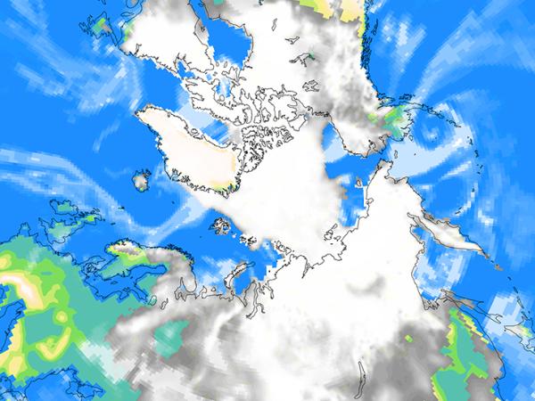 Topography and fraction of area covered by sea ice, snow, and (middle) clouds for October 31, 2016. The Arctic is a semi-enclosed ocean, almost completely surrounded by land.
