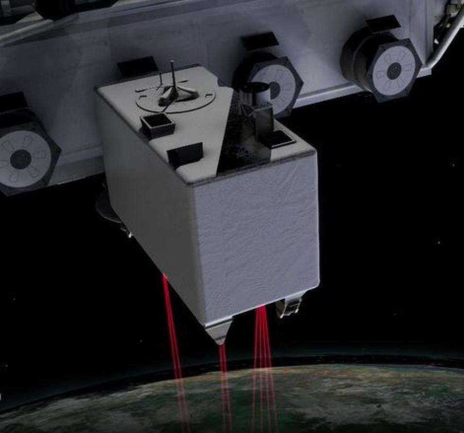 Image of GEDI lasers that produce 8 parallel tracks of observations.