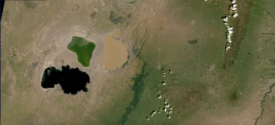 True-color corrected reflectance image of Lakes in Ethiopia: Lakes Shalla/Shala, Abiata/Abijatta, and Langano on 5 November 2021