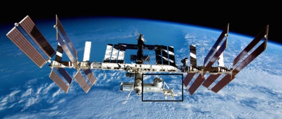 This is an image of the ISS with a location box around where the GEDI sensor is located.