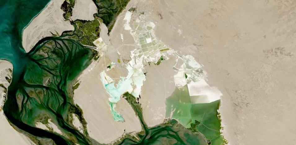 This is an image of salt production in Baja California Sur, Mexico.