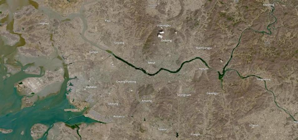 This is a satellite image of Seoul, South Korea