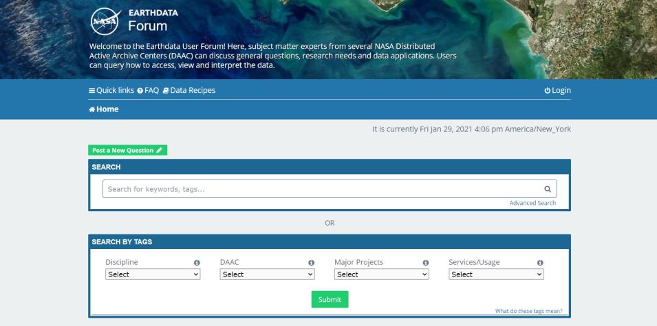 This a screenshot of the Earthdata Forum. 