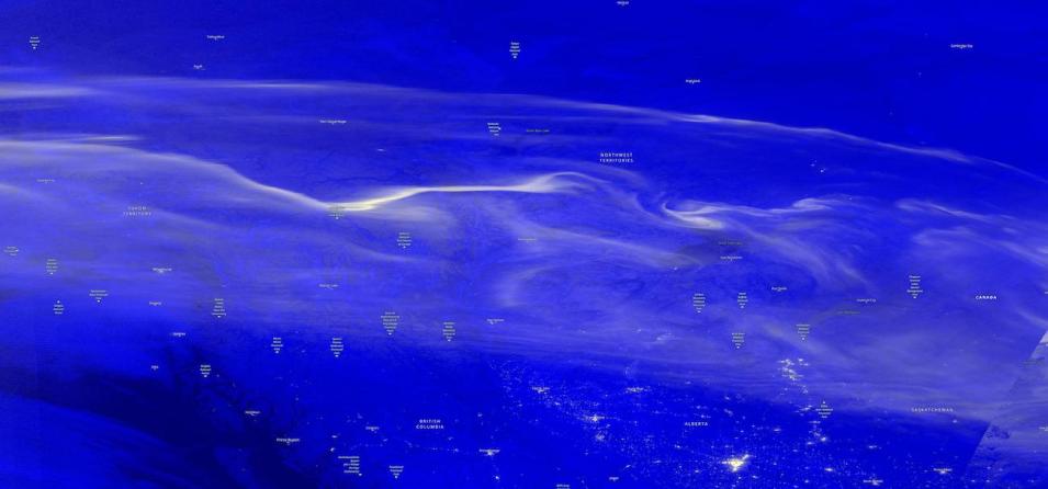 Aurora Borealis over Yukon and Northwest Territories, Canada on 21 December 2022 (Suomi NPP/VIIRS)