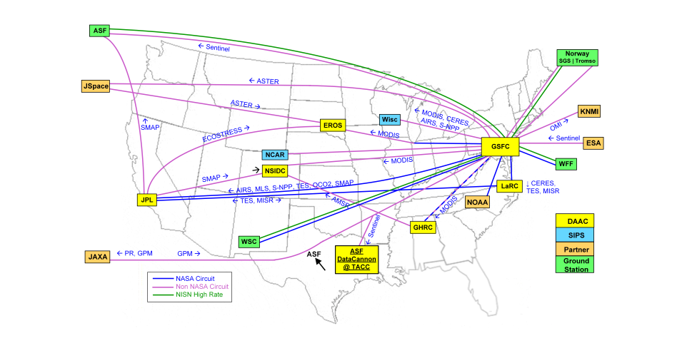 Map of U.S. with colored lines indicating national WAN network.