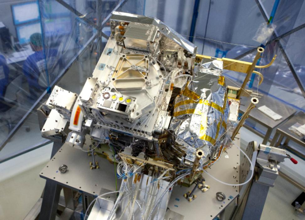Large instrument with cover removed to show electronics