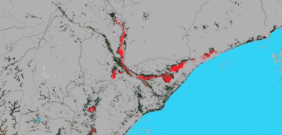 Three-day composite showing flooding in Mozambique and Malawi from the MODIS instruments aboard the Terra and Aqua satellite ending 23 March 2023