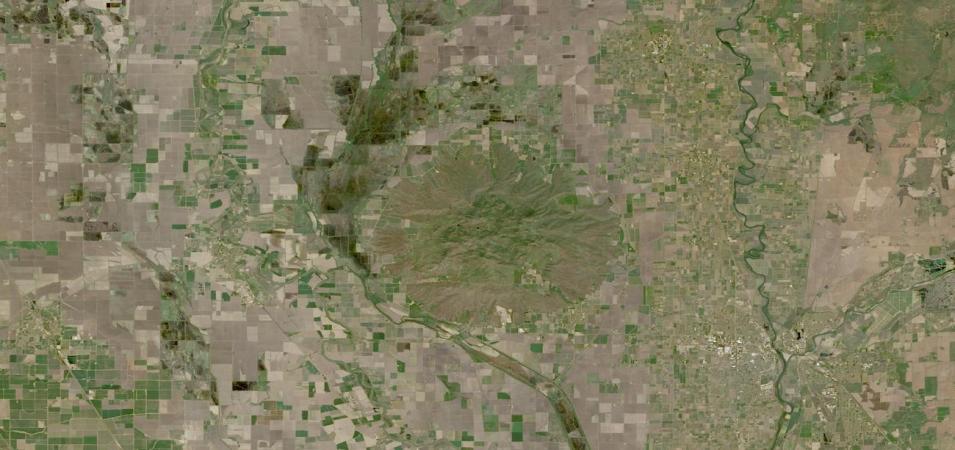 True color reflectance image of Sutter Buttes in central California on 24 April 2023 from HLS Sentinel 2A & 2B