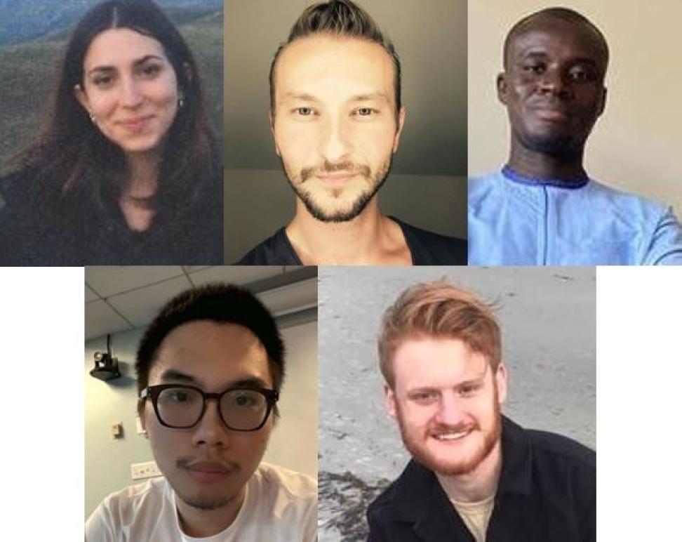 2023 SEDAC interns Christina Deodatis (upper left), Ljupcho Atanasov (upper middle), Djakaridia Diabagate (upper right), Hieu Tran (lower left) and Ryn Huber (lower right)