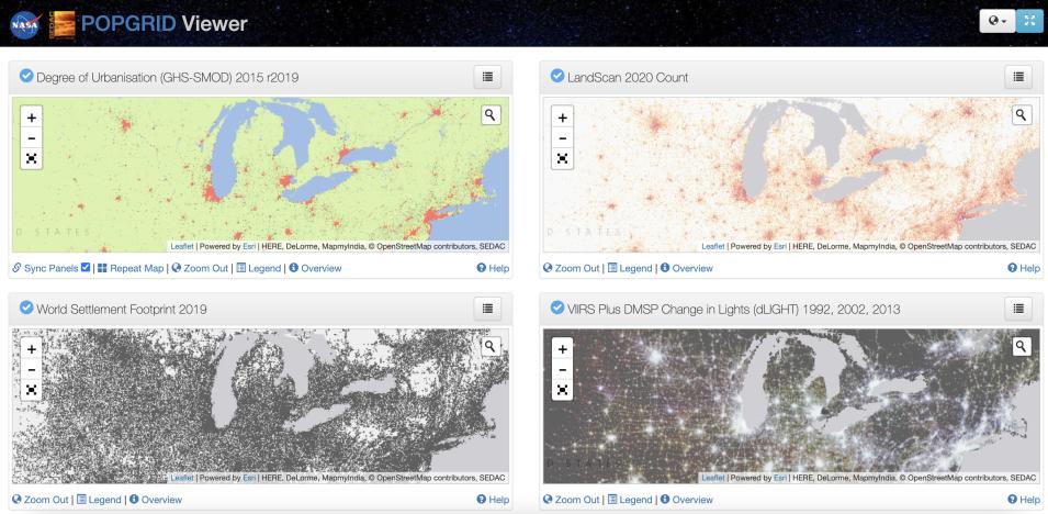 image showing four screens as a grid with earth image data