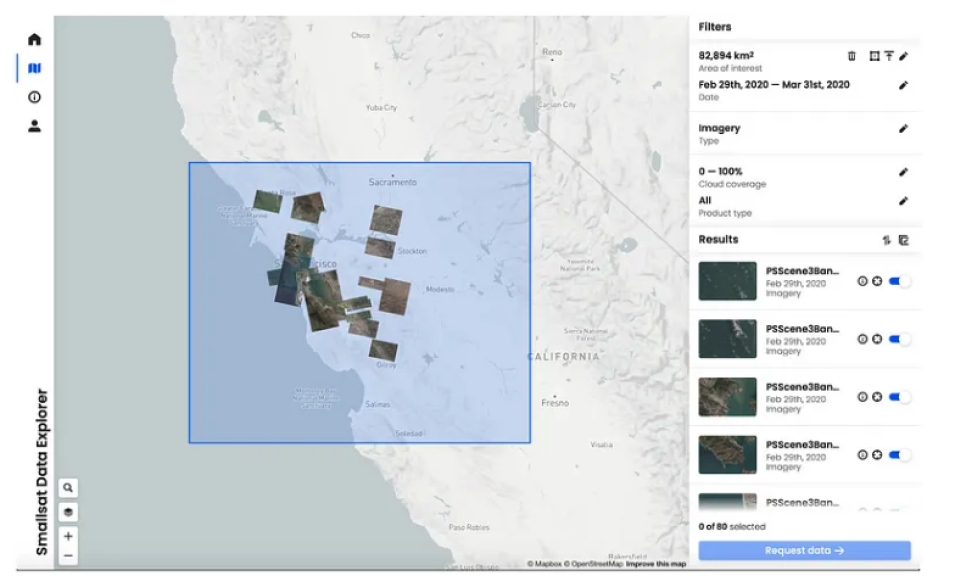Screenshot of the Smallsat Data Explorer user interface.