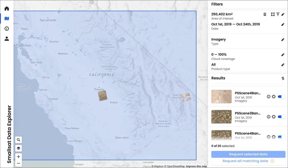 Screenshot of the Smallsat Data Explorer