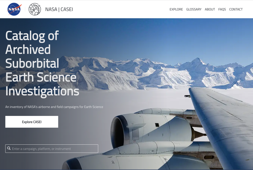 Screenshot of the Catalog of Archived Suborbital Earth Science Investigations (CASEI) website