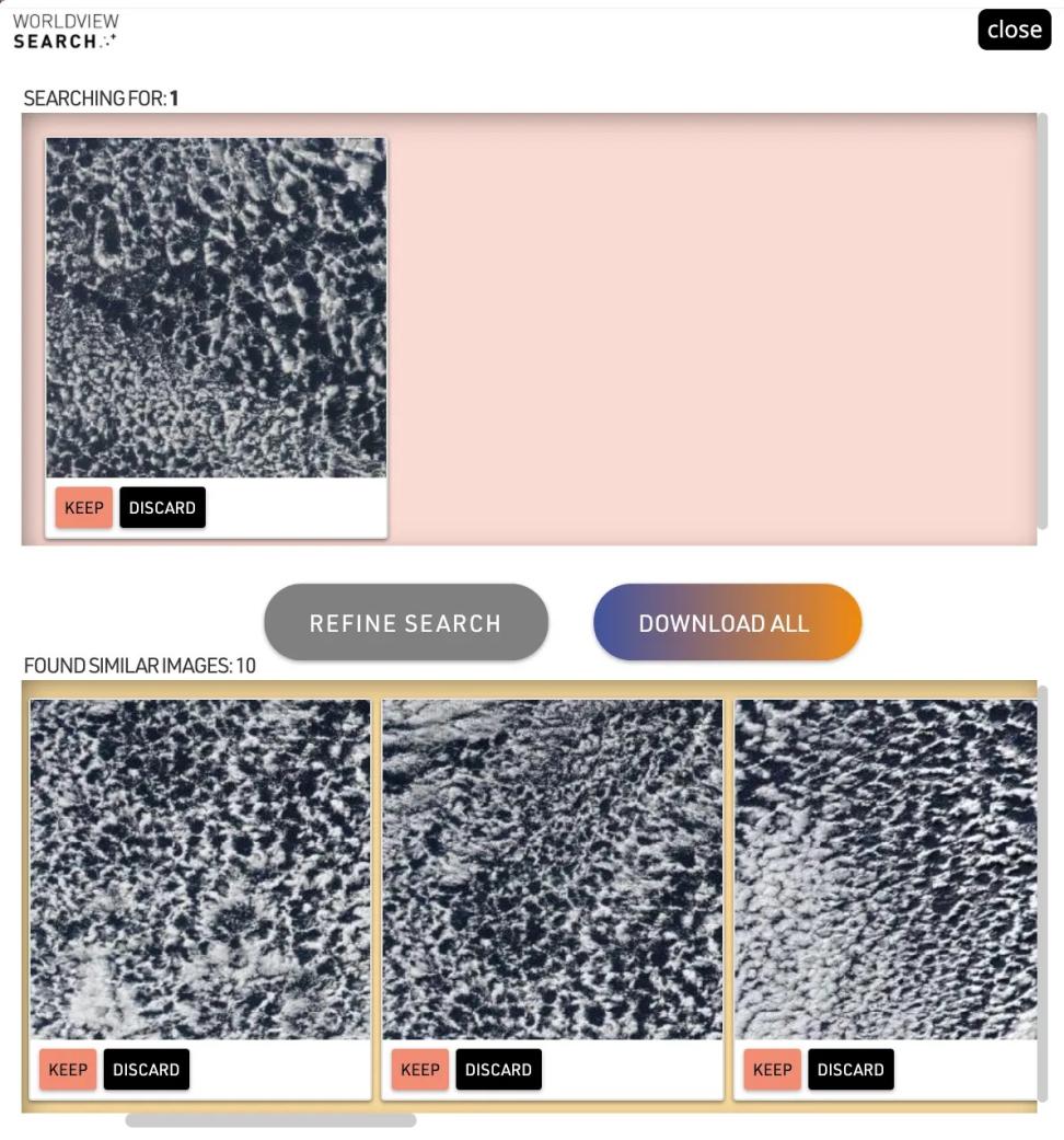 Satellite images provide an example of an image search using the current MLOps prototype