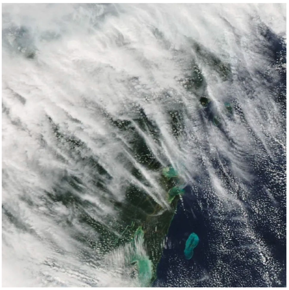 Satellite image of transverse cirrus cloud.