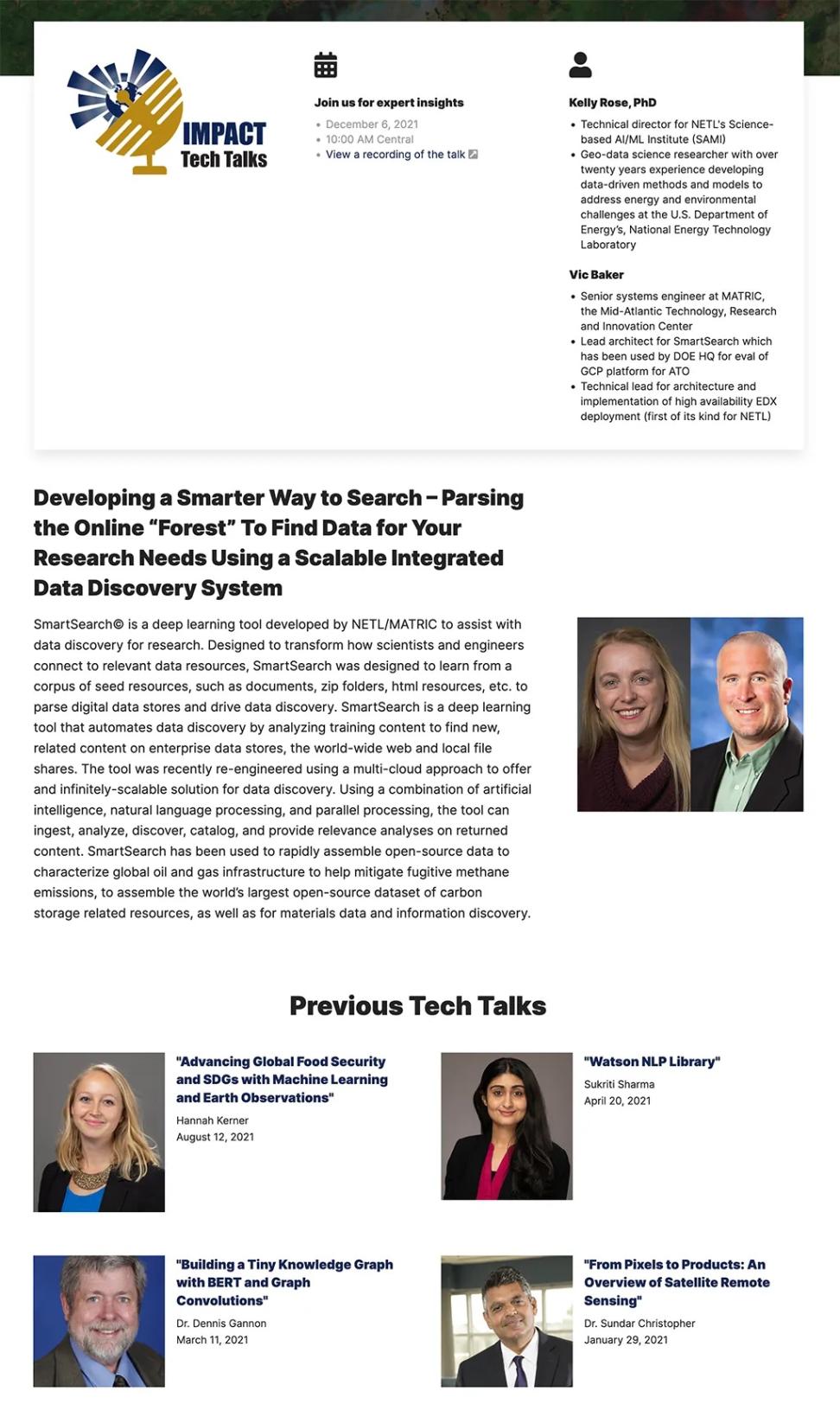 Screenshot of the IMPACT website's list of Tech Talks