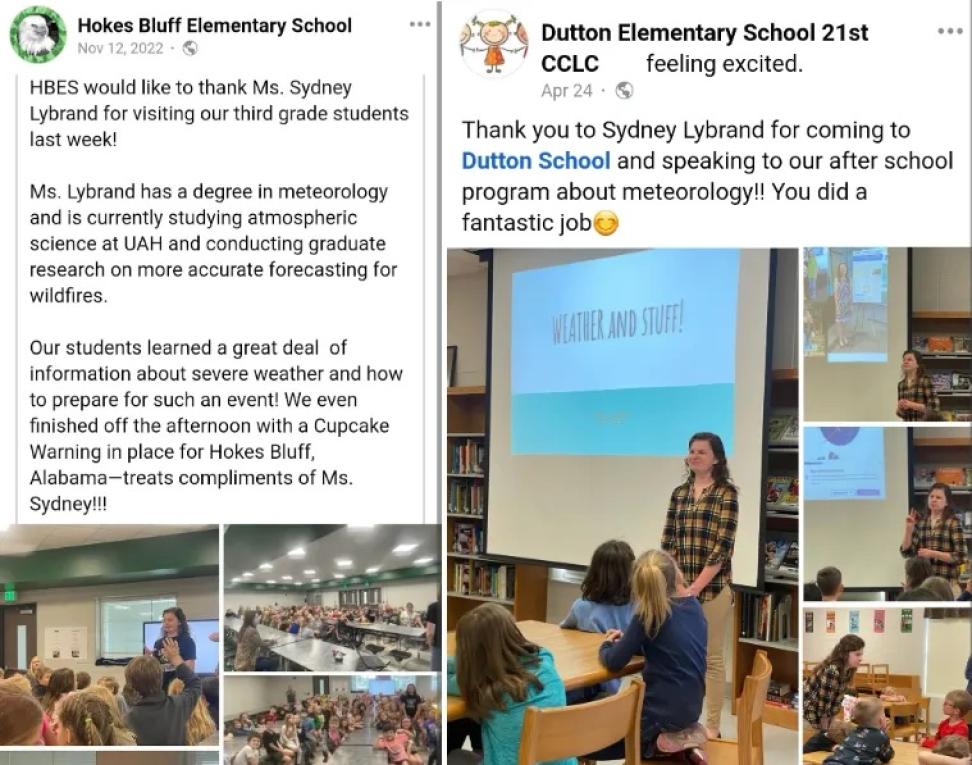 Screenshot of Facebook posts about IMPACT's meteorology presentations.