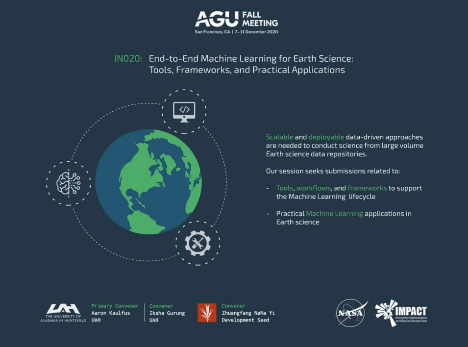 IMPACT logo on blue background for End-to-End Machine Learning for Earth Science: Tools, Frameworks, and Practical Applications presentation.