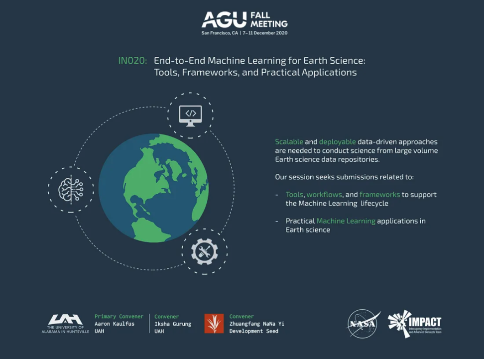 IMPACT logo on blue background for End-to-End Machine Learning for Earth Science: Tools, Frameworks, and Practical Applications presentation.