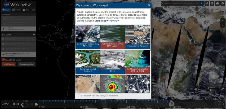 Screenshot of the NASA Worldview tool