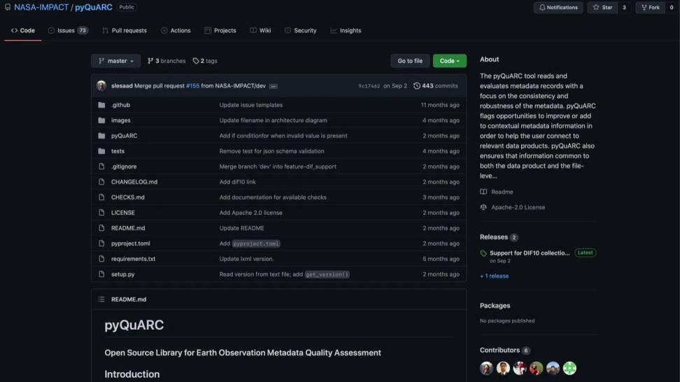 Screenshot of the pyQuARC GitHub repo