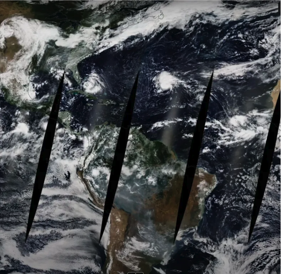 Satellite image of western Atlantic showing hurricanes east of Florida.