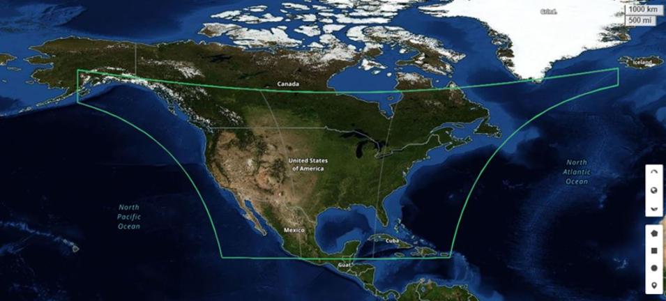 This image shows the TEMPO instrument's field of view to the East, West, North, and South. 