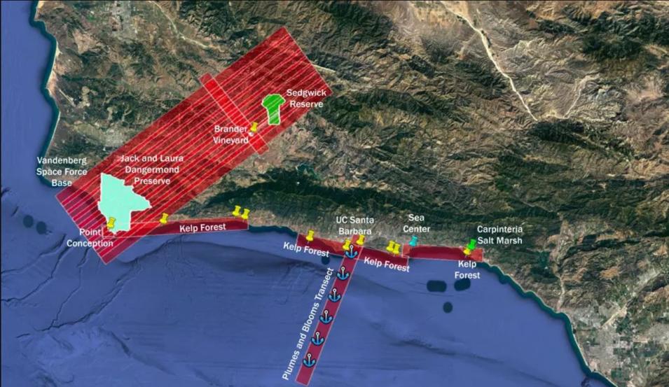 A map showing the flight patterns and study area of the SHIFT mission.