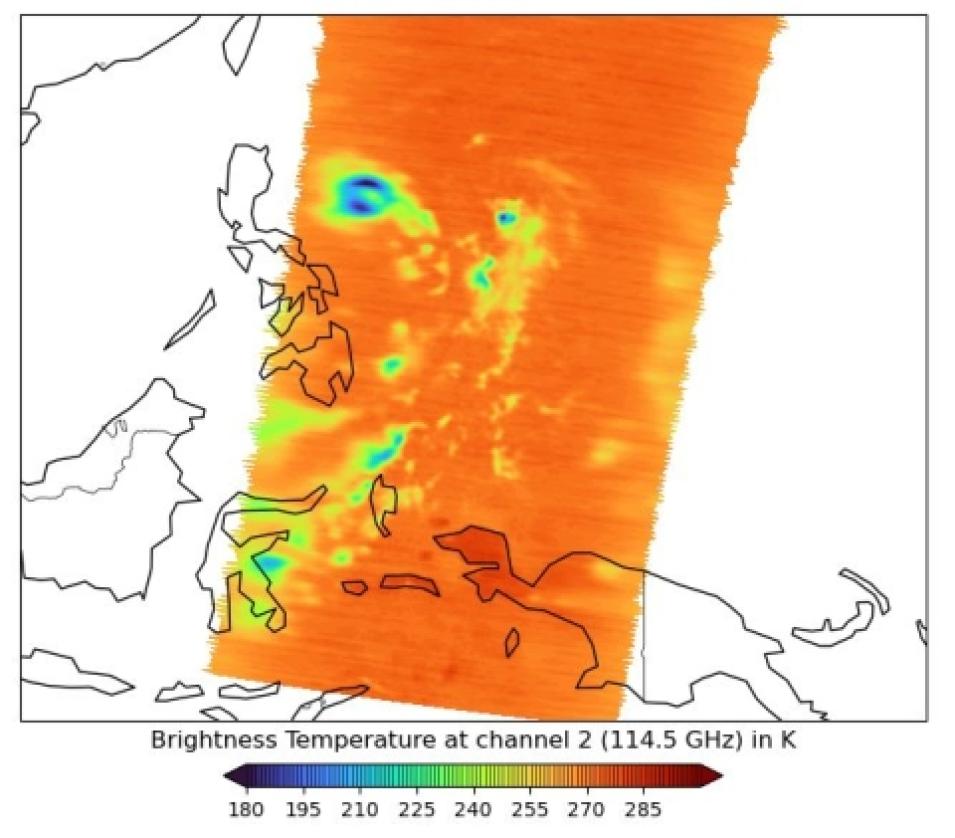 An image of Level 1B Brightness Temperature data from the TROPICS mission.