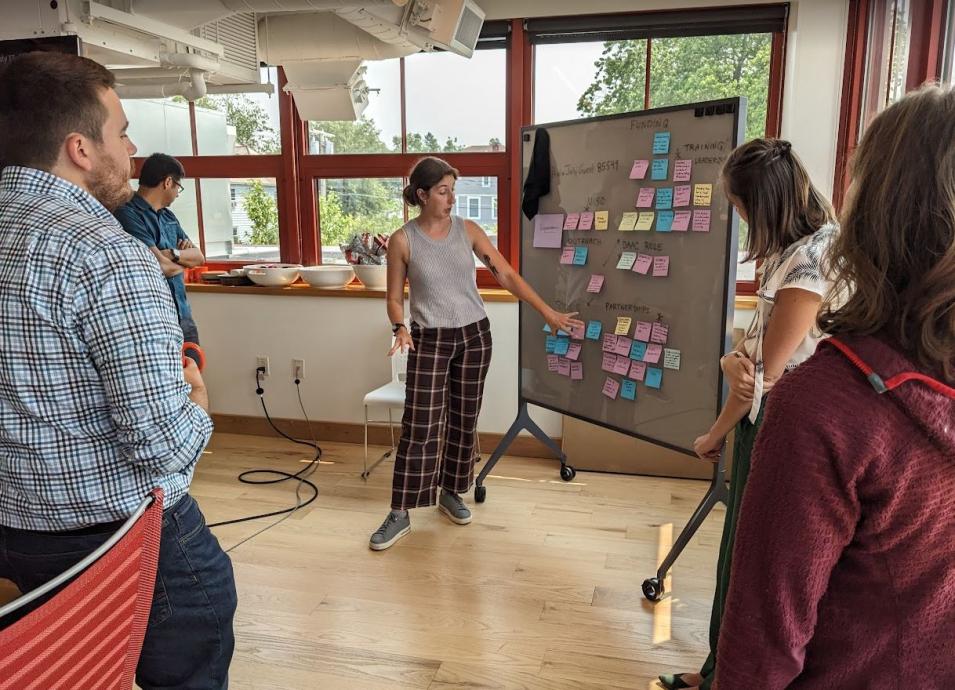 A group of NASA openscapes mentors engaged in a planning session during the 2023 NASA Openscapes retreat.