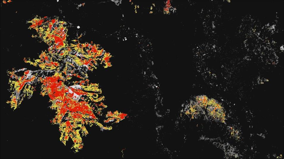 This data visualization shows vegetation disturbance status data from the OPERA Land Surface Disturbance Annual from Harmonized Landsat Sentinel-2 product over Canada for the year beginning January 2023.