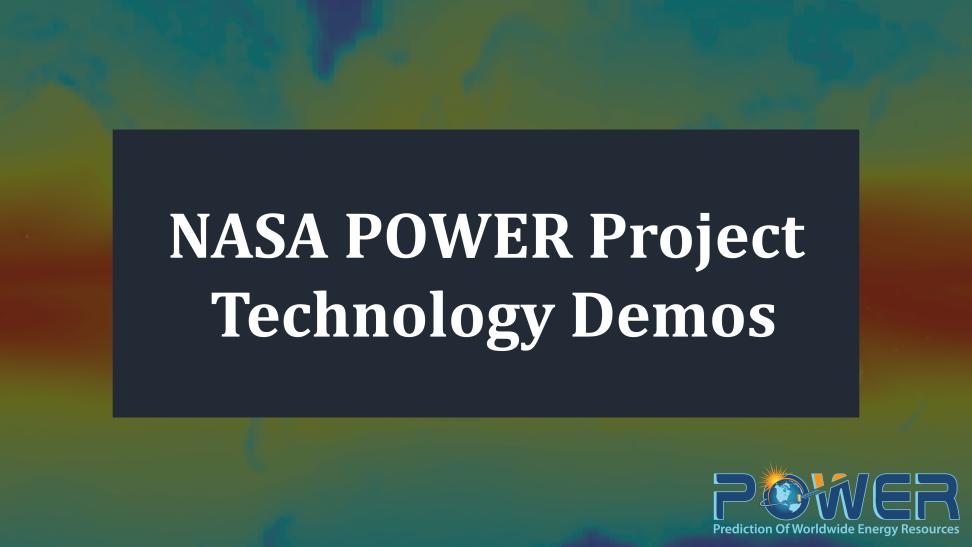 NASA POWER Project: Technology Demos image