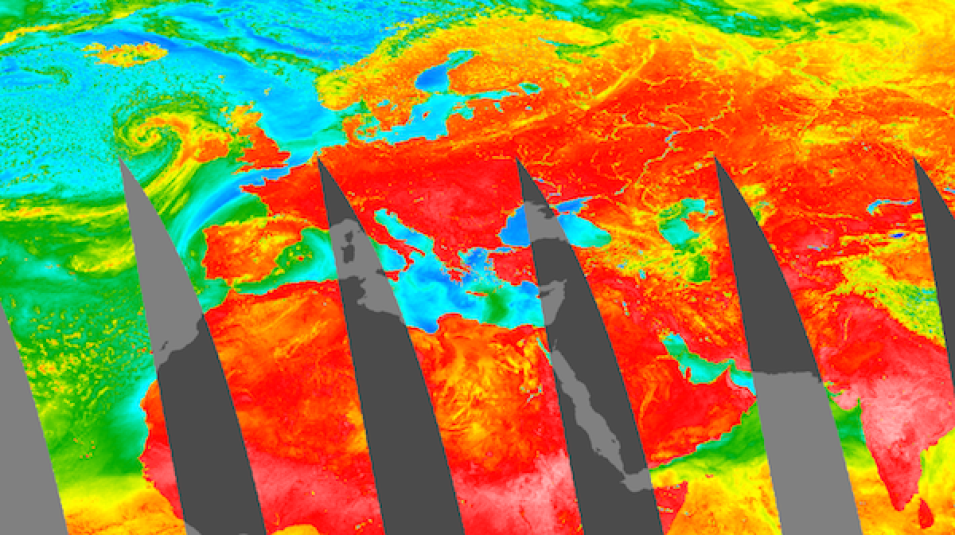 A colorful image of the AMSR-E Brightness Temperature swaths