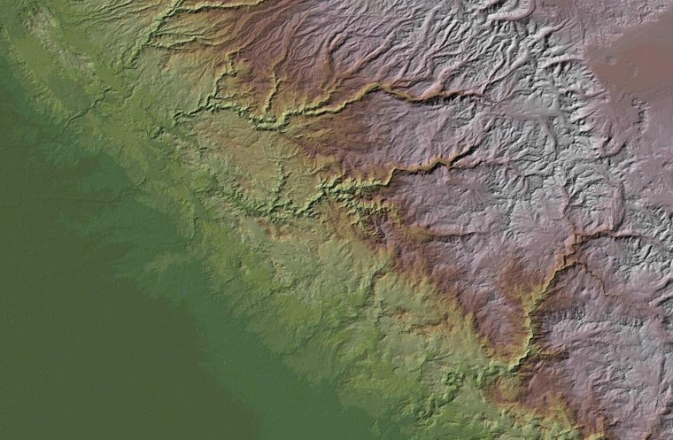 Surface elevation as shaded relief in color