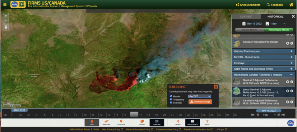 A screenshot of how to use the screenshot tool to create a GeoTIFF of the image to enable the image to be imported in to a GIS