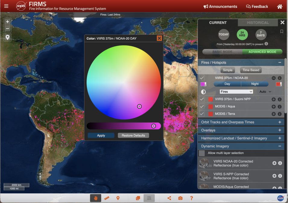 Screenshot of FIRMS color wheel