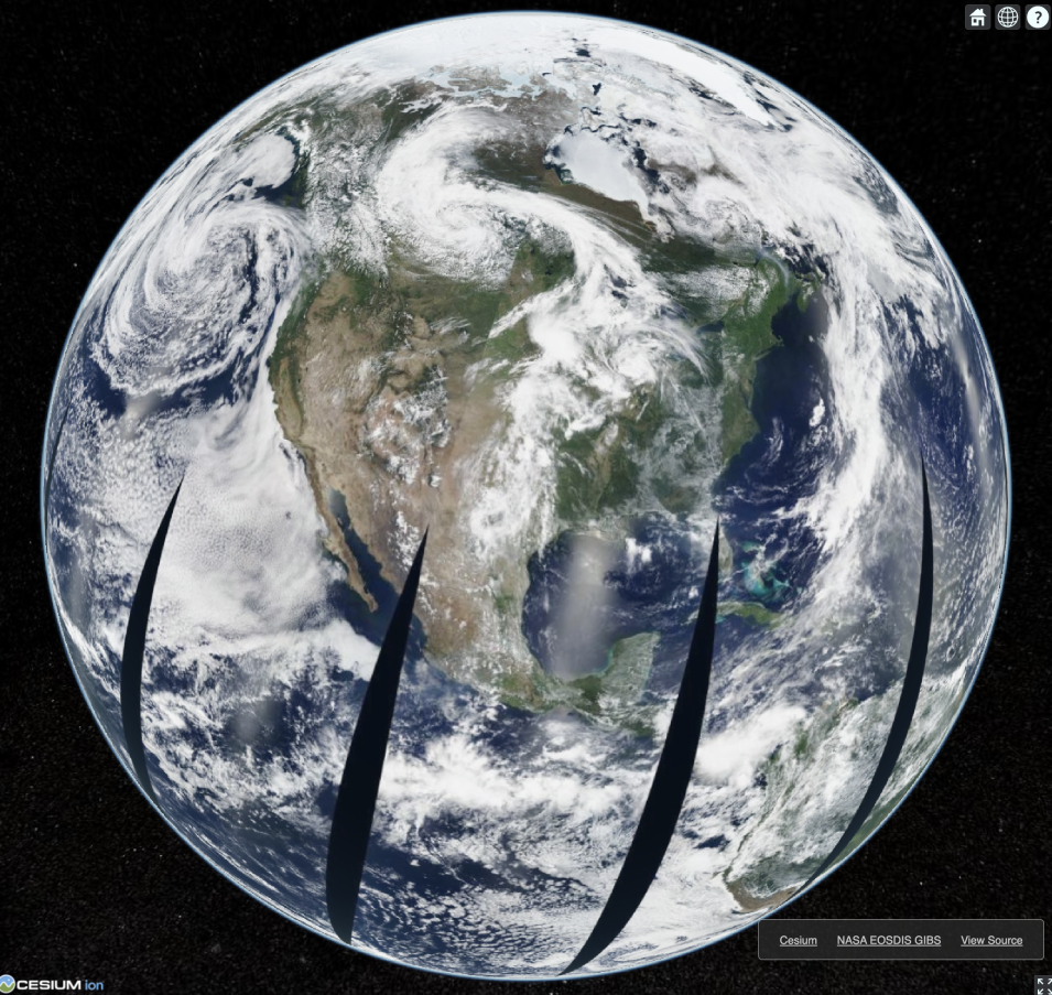 Screenshot of GIBS imagery displayed on a 3D globe in Cesium.