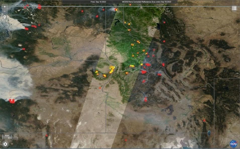 Active fires detected in the Pacific Northwest on September 10, 2022.